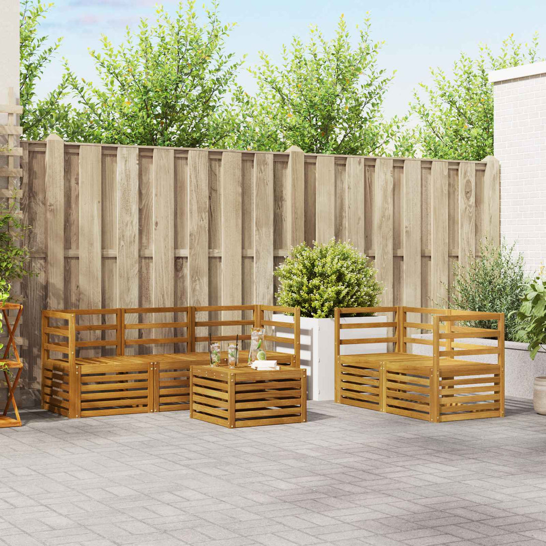 vidaXL Conjunto de sofás de exterior 6 uds. Natural