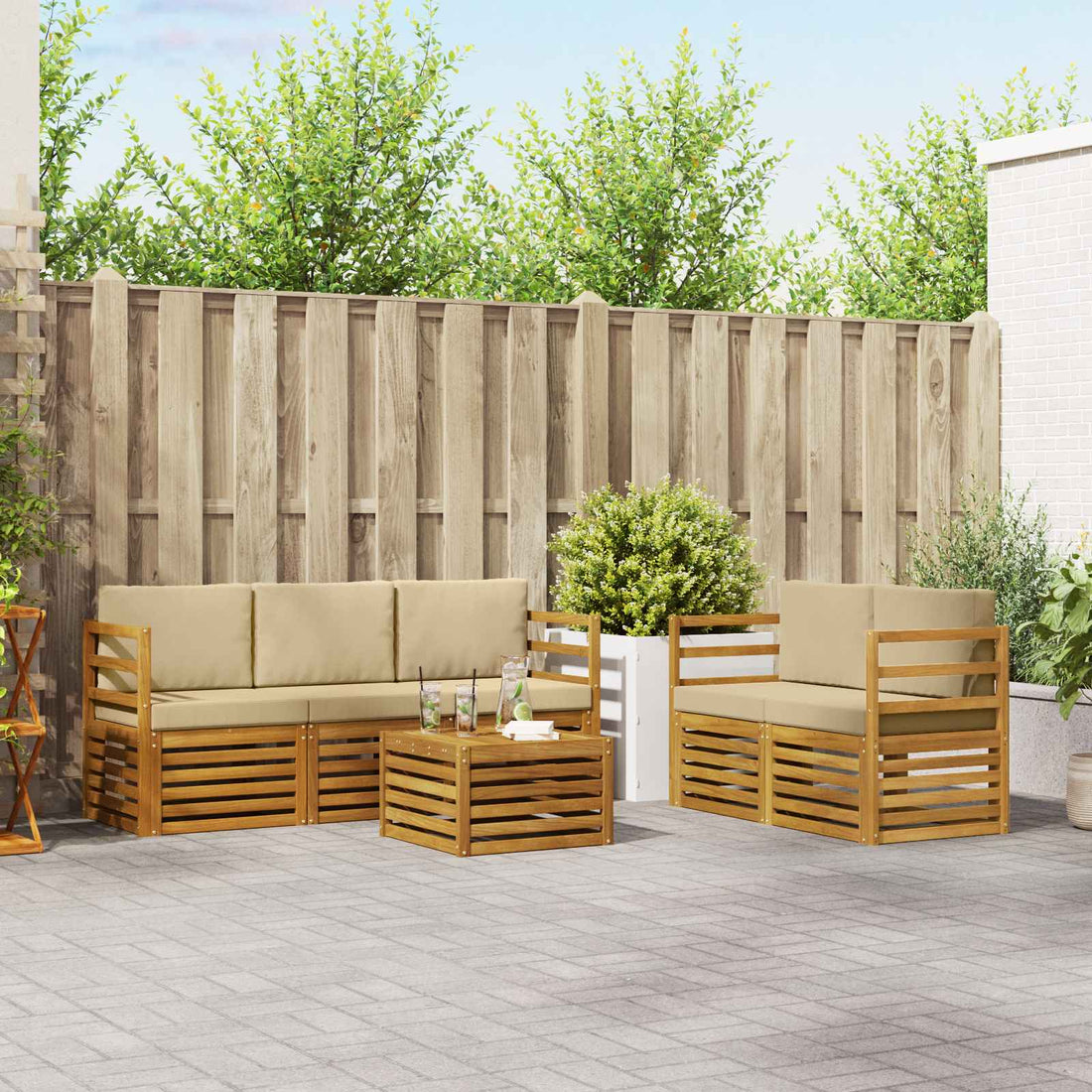 vidaXL Conjunto de sofás de exterior 6 uds. Natural y Beige