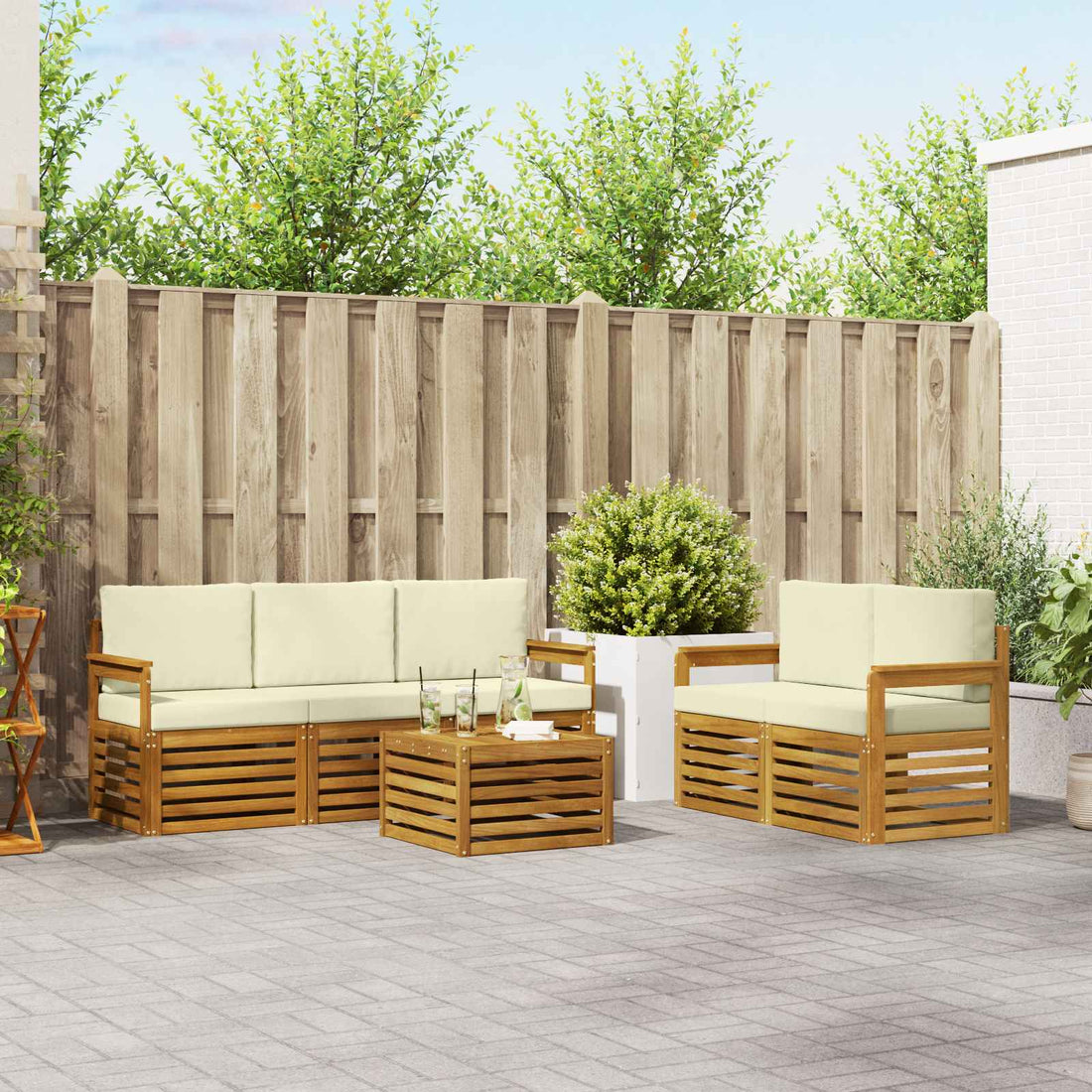 vidaXL Conjunto de sofás de exterior 6 uds. Natural y Crema