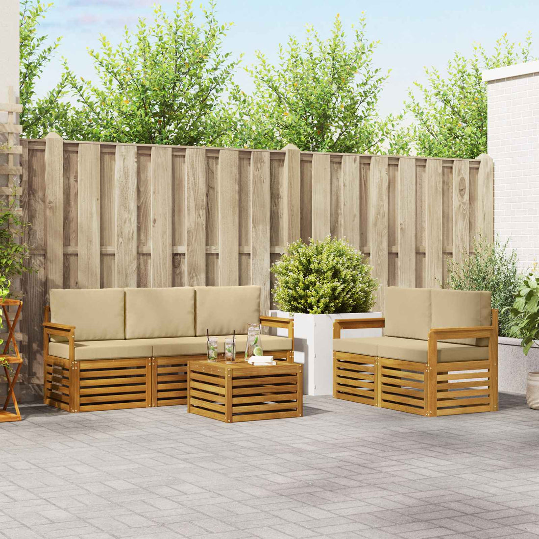 vidaXL Conjunto de sofás de exterior 6 uds. Natural y Beige