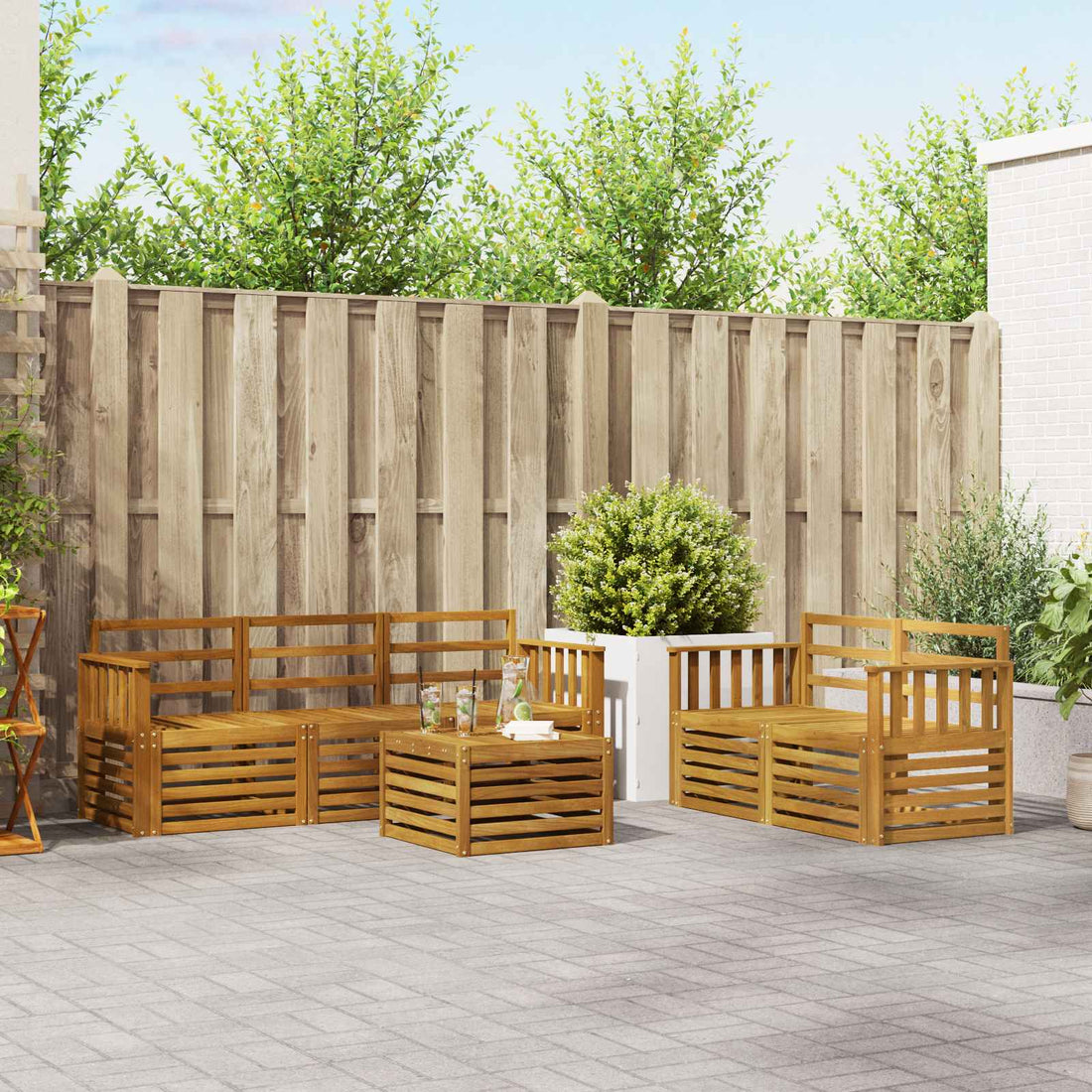 vidaXL Conjunto de sofás de exterior 6 uds. Natural