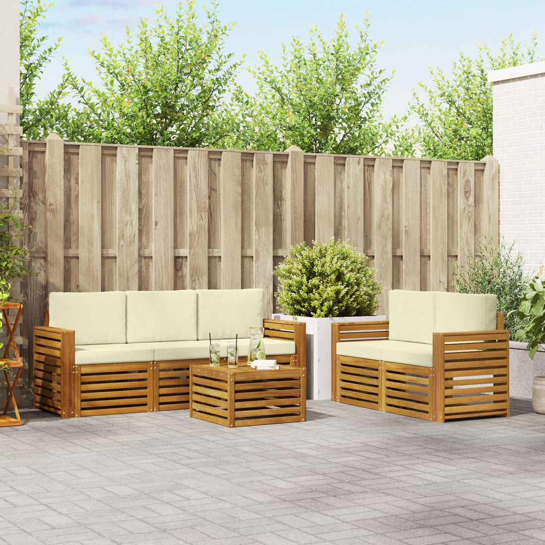 vidaXL Conjunto de sofás de exterior 6 uds. Natural y Crema