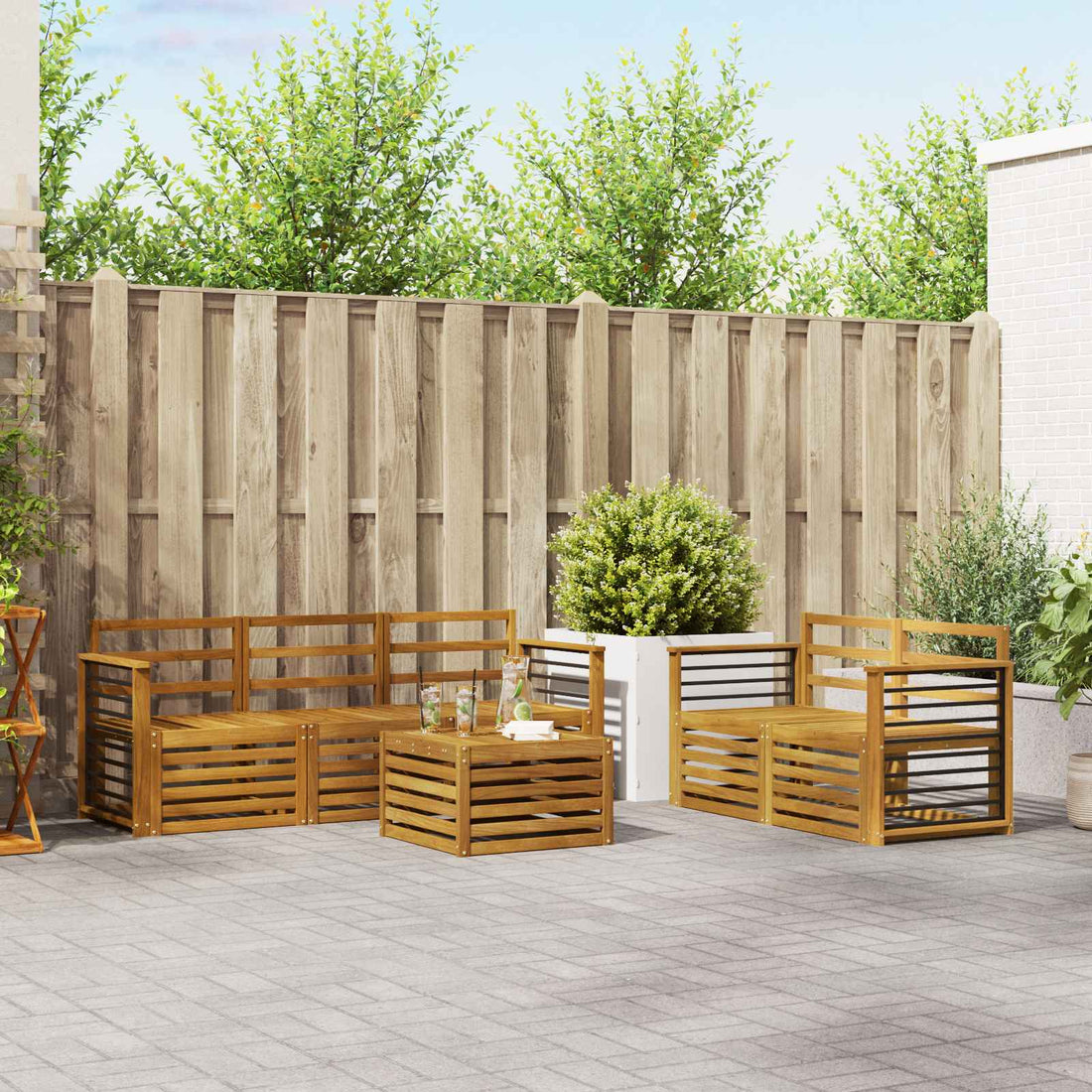 vidaXL Conjunto de sofás de exterior 6 uds. Natural