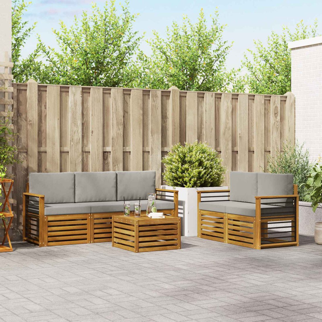 vidaXL Conjunto de sofás de exterior 6 uds. Natural y Gris Claro