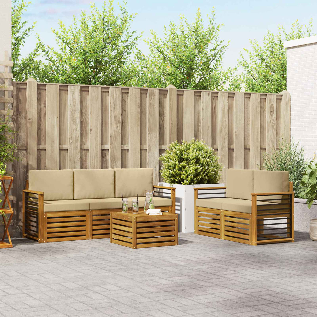vidaXL Conjunto de sofás de exterior 6 uds. Natural y Beige