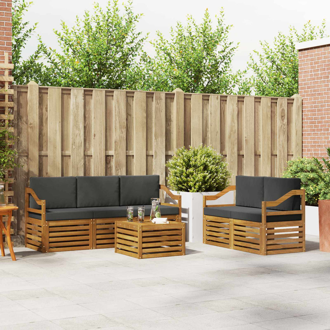 vidaXL Conjunto de sofás de exterior 6 uds. Natural y Antracita