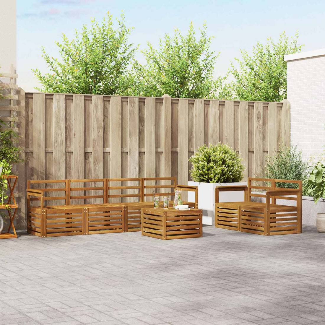 vidaXL Conjunto de sofás de exterior 7 uds. Natural