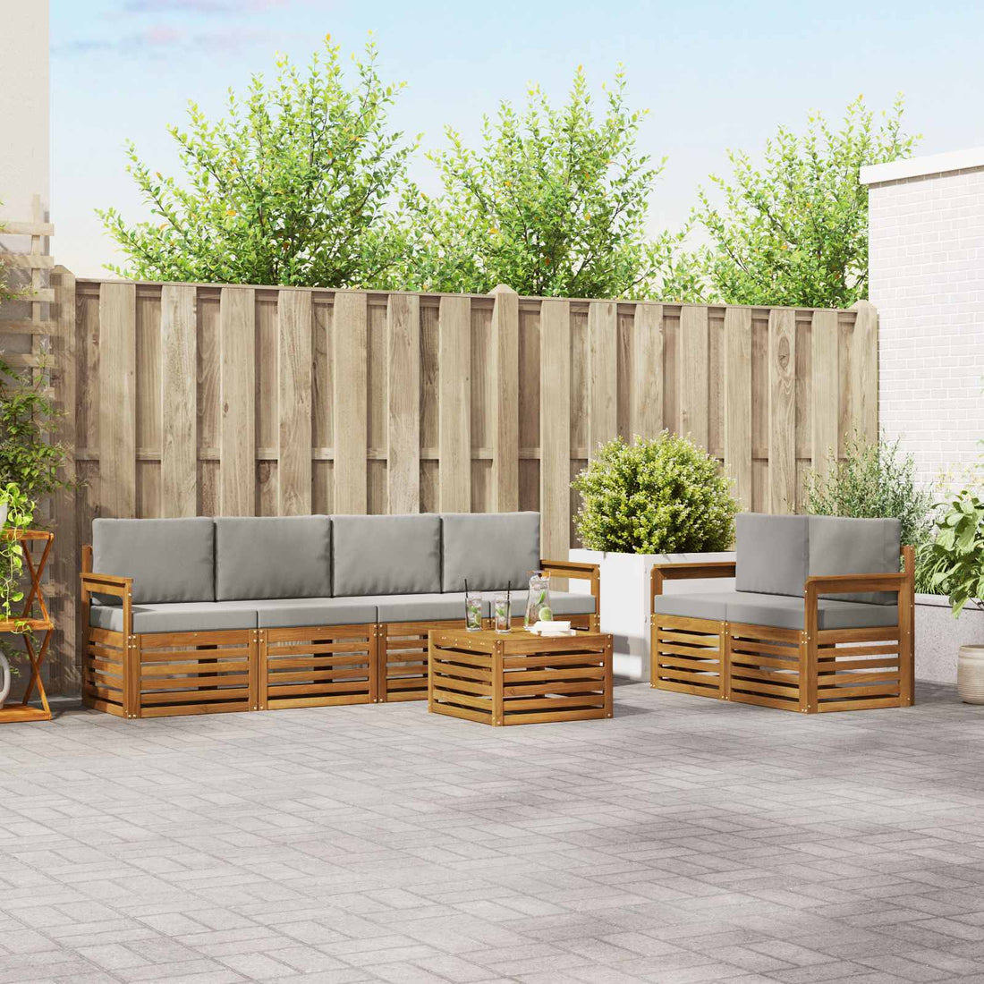 vidaXL Conjunto de sofás de exterior 7 uds. Gris Natural y Claro