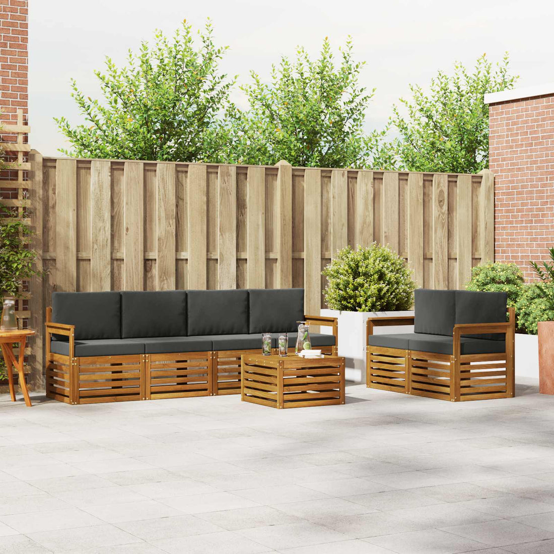 vidaXL Conjunto de sofás de exterior 7 uds. Natural y Antracita