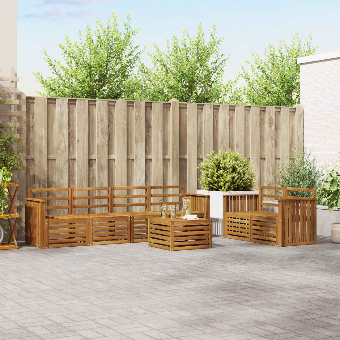 vidaXL Conjunto de sofás de exterior 7 uds. Natural