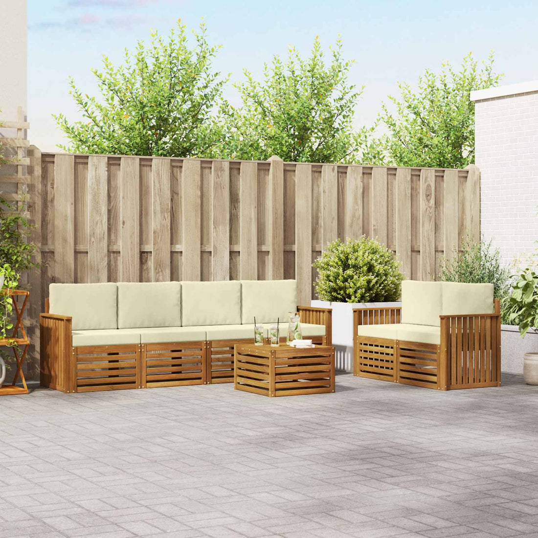 vidaXL Conjunto de sofás de exterior 7 uds. Natural y Crema