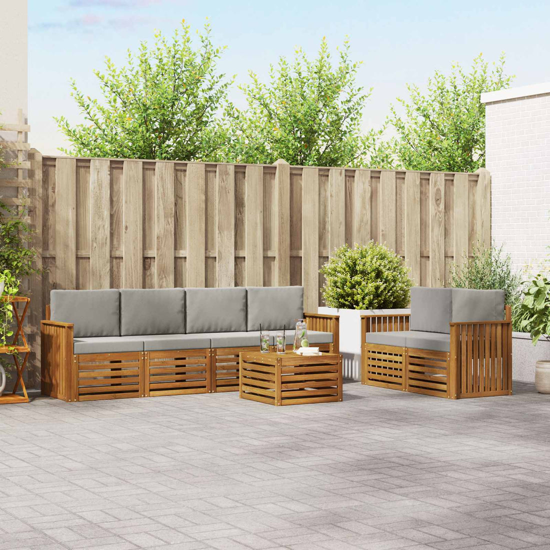 vidaXL Conjunto de sofás de exterior 7 uds. Gris Natural y Claro