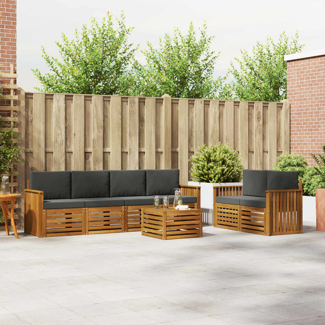 vidaXL Conjunto de sofás de exterior 7 uds. Natural y Antracita