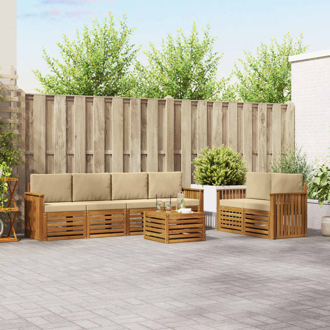 vidaXL Conjunto de sofás de exterior 7 uds. Natural y Beige