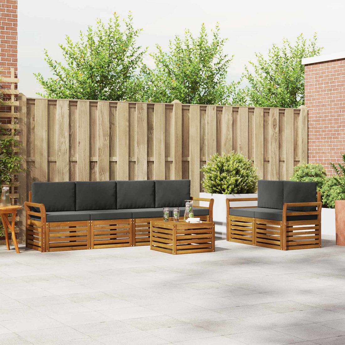 vidaXL Conjunto de sofás de exterior 7 uds. Natural y Antracita