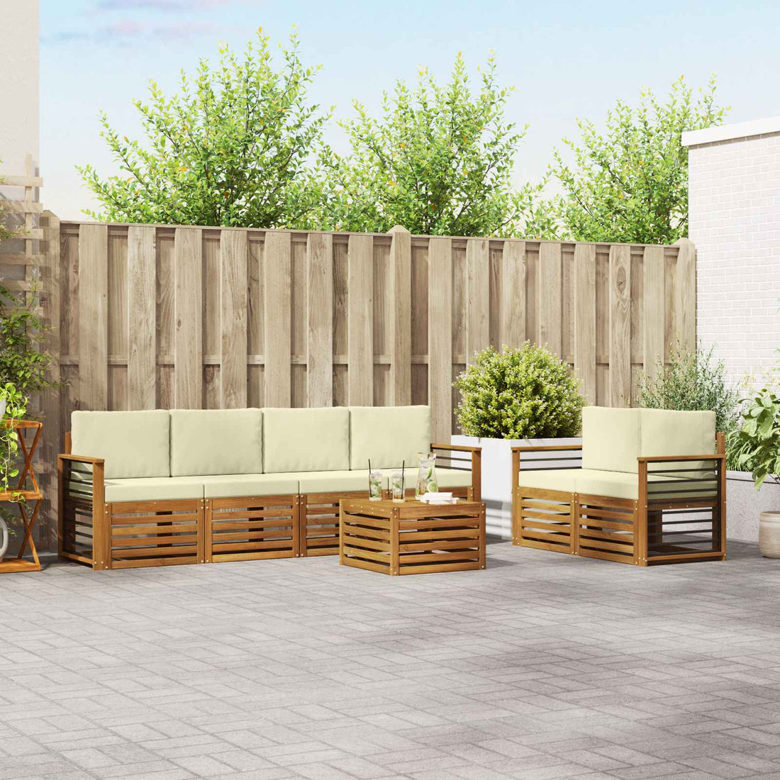 vidaXL Conjunto de sofás de exterior 7 uds. Natural y Crema