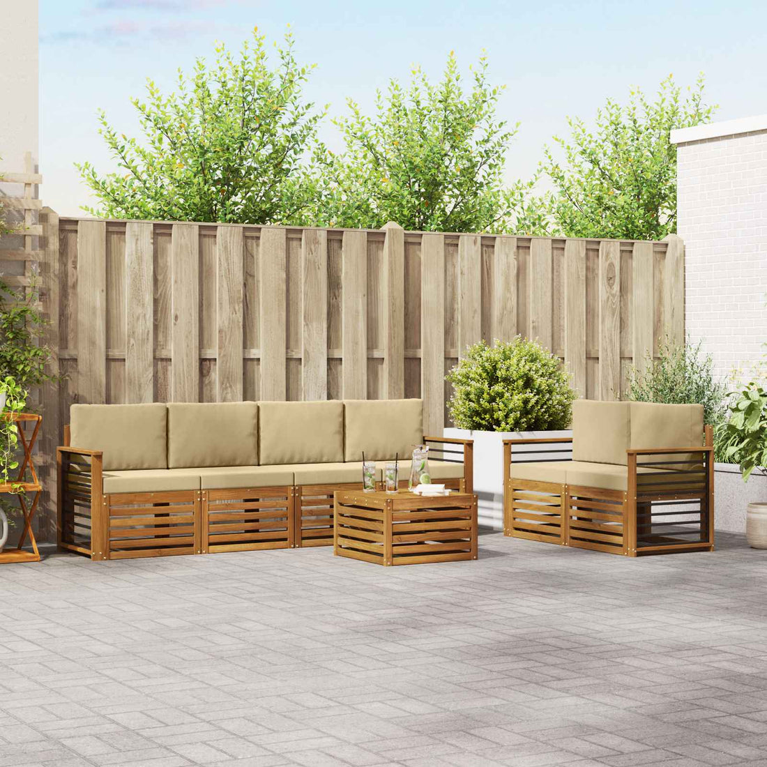 vidaXL Conjunto de sofás de exterior 7 uds. Natural y Beige
