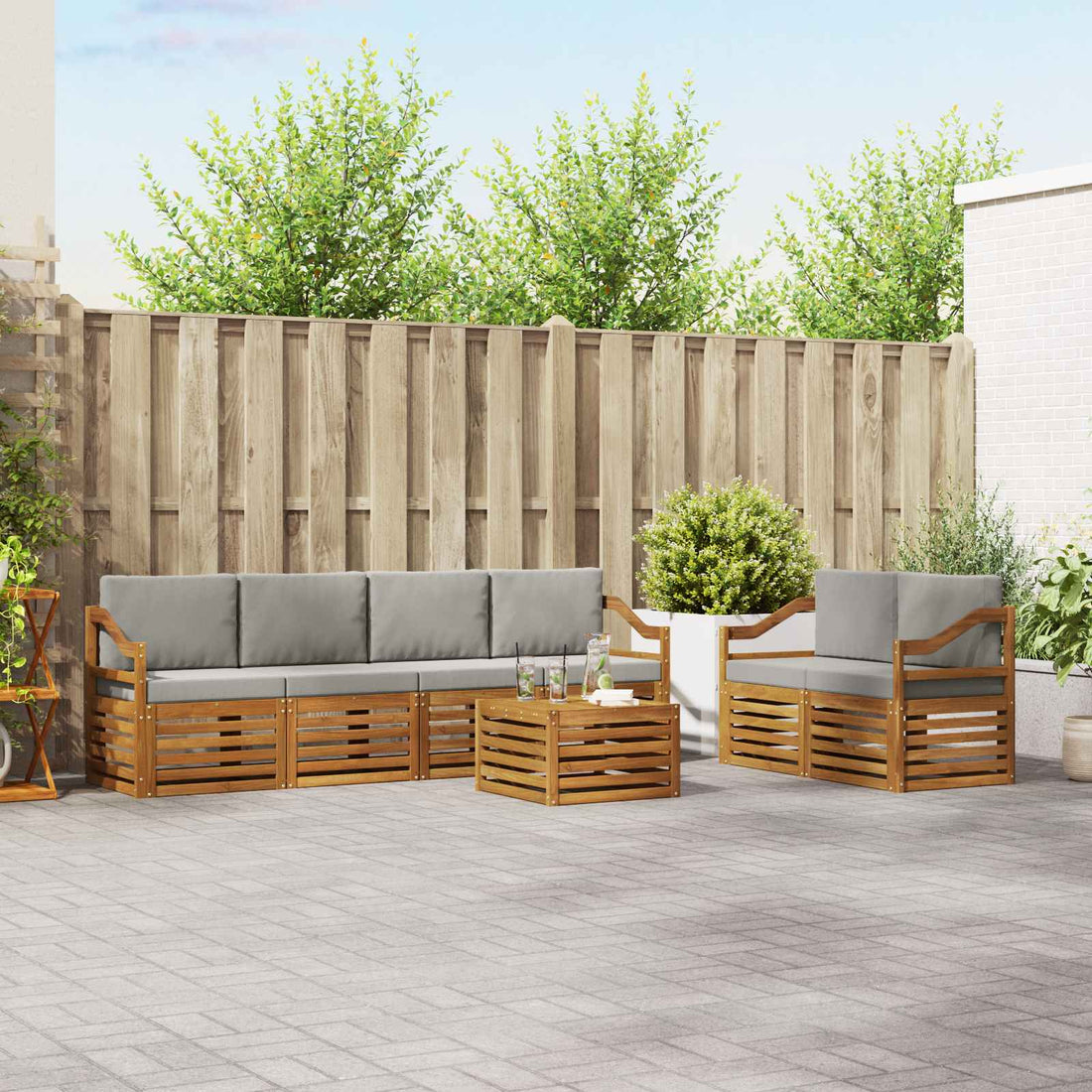vidaXL Conjunto de sofás de exterior 7 uds. Gris Natural y Claro