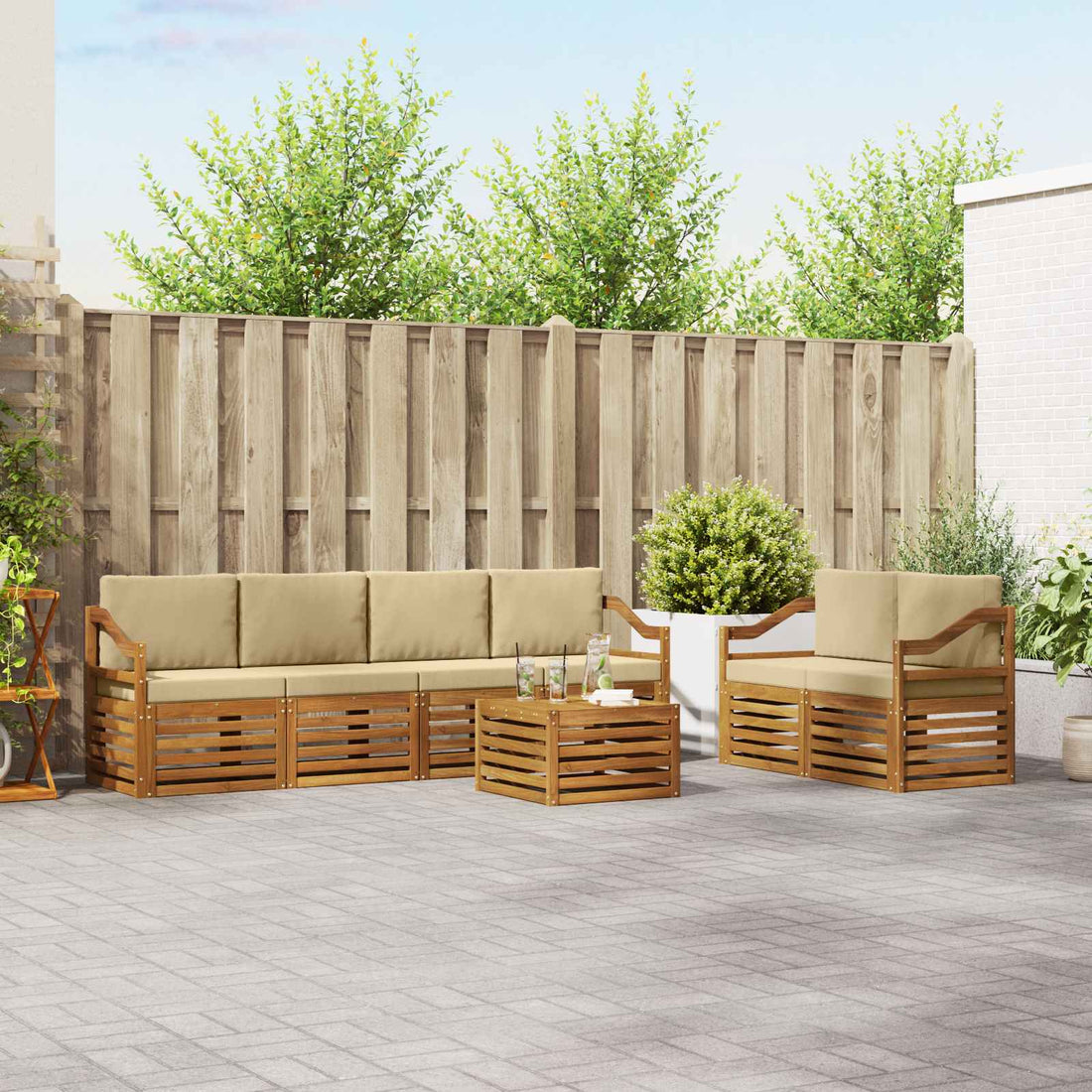 vidaXL Conjunto de sofás de exterior 7 uds. Natural y Beige