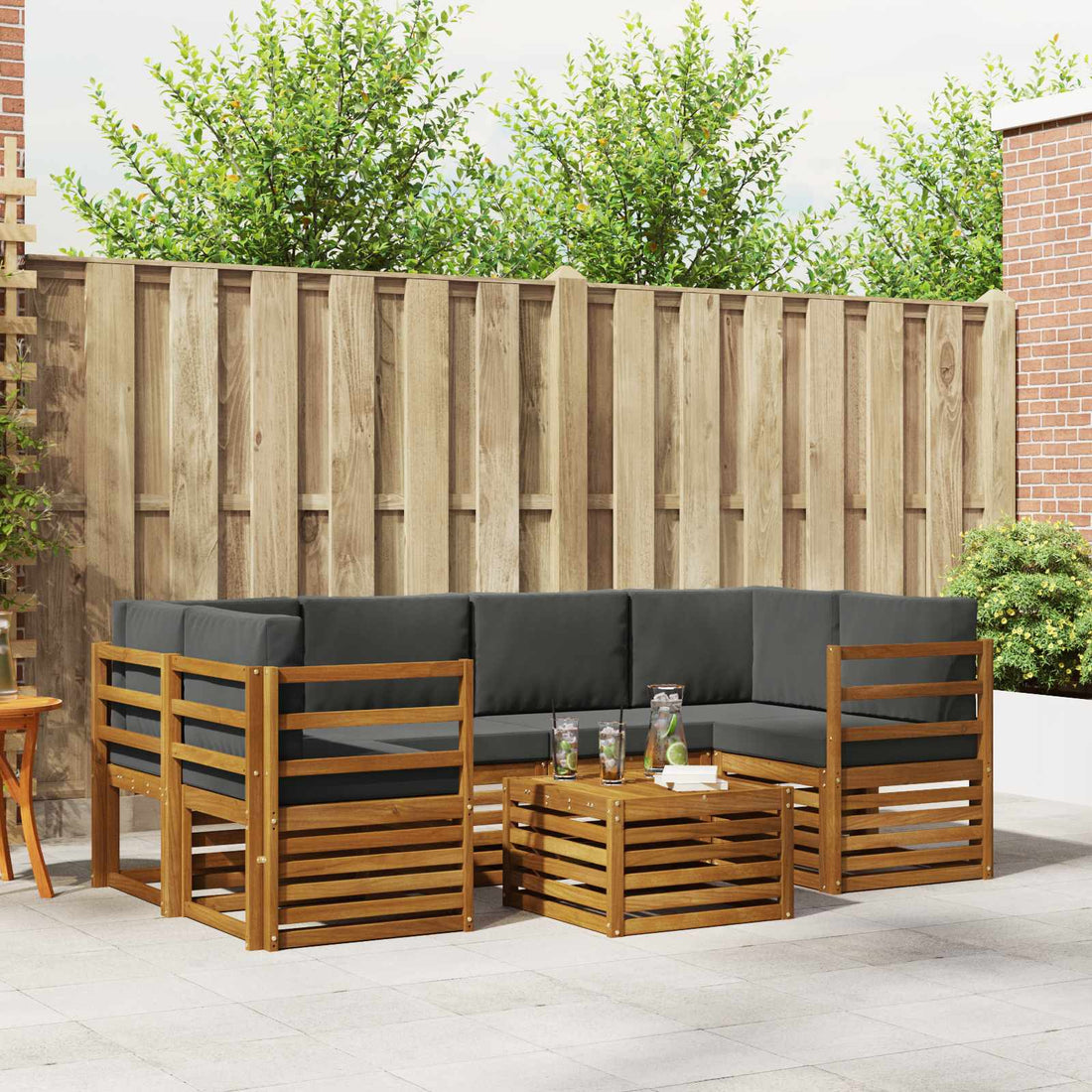 vidaXL Conjunto de sofás de exterior 7 uds. Natural y Antracita