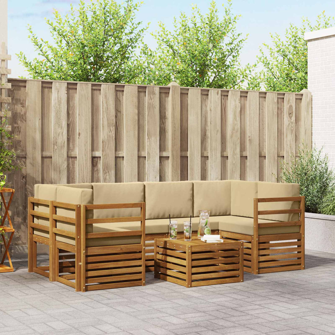 vidaXL Conjunto de sofás de exterior 7 uds. Natural y Beige