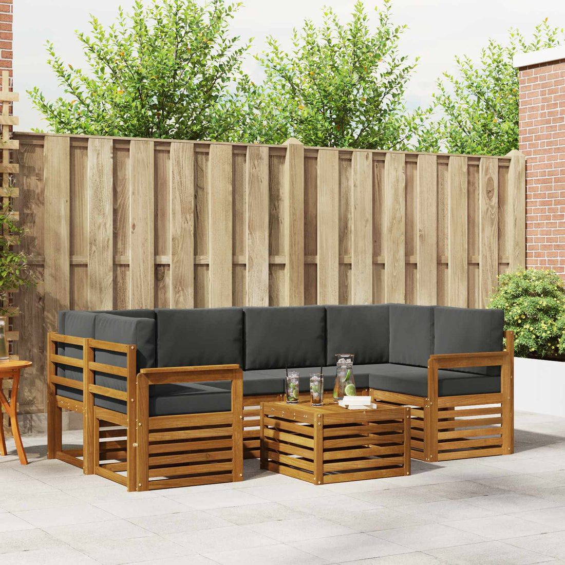 vidaXL Conjunto de sofás de exterior 7 uds. Natural y Antracita