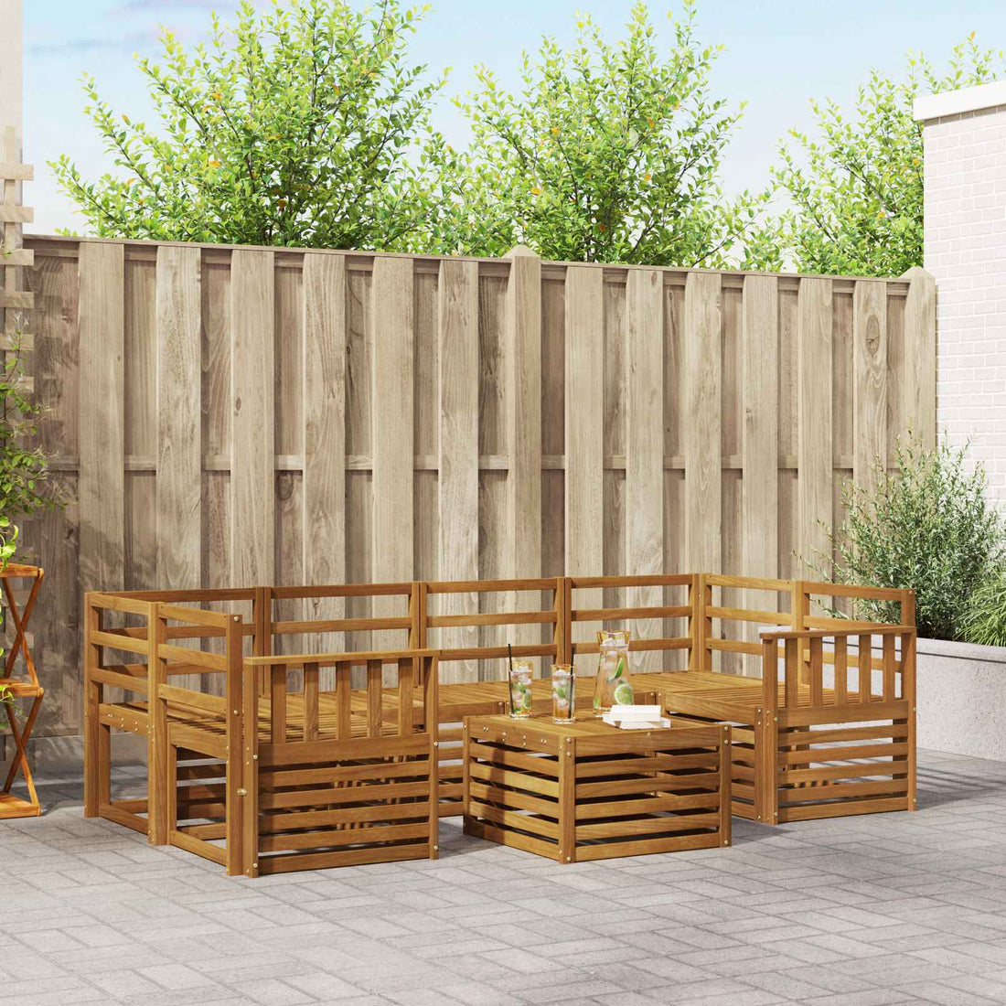 vidaXL Conjunto de sofás de exterior 7 uds. Natural