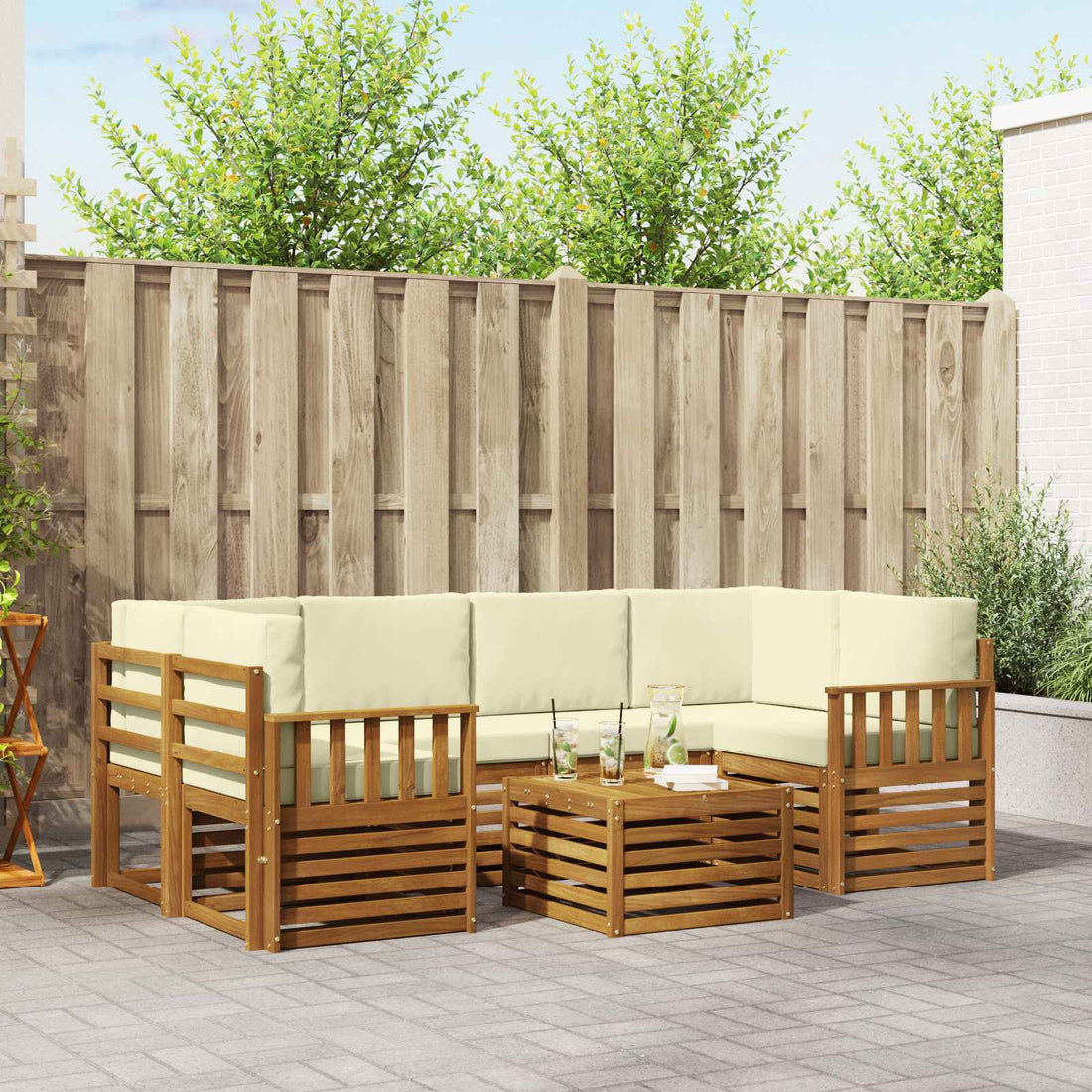 vidaXL Conjunto de sofás de exterior 7 uds. Natural y Crema