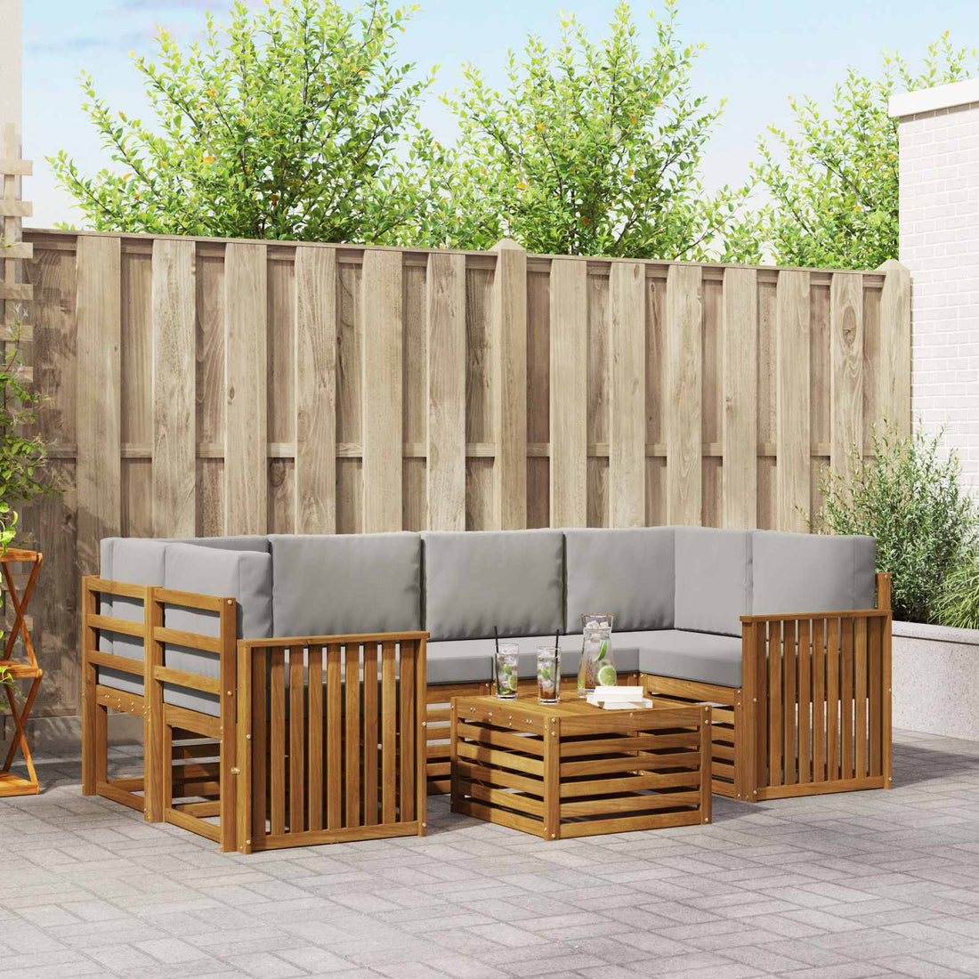 vidaXL Conjunto de sofás de exterior 7 uds. Gris Natural y Claro