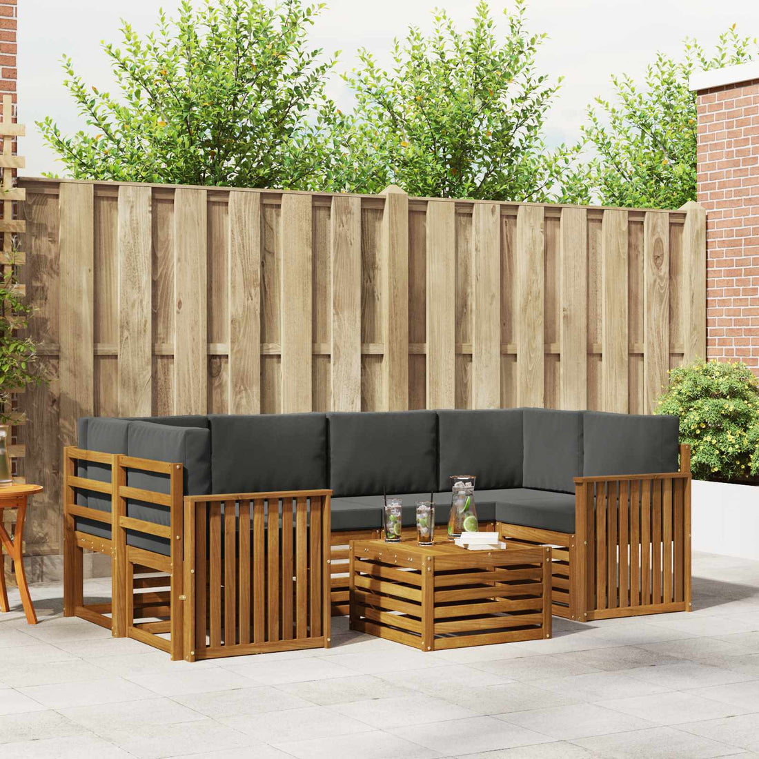vidaXL Conjunto de sofás de exterior 7 uds. Natural y Antracita