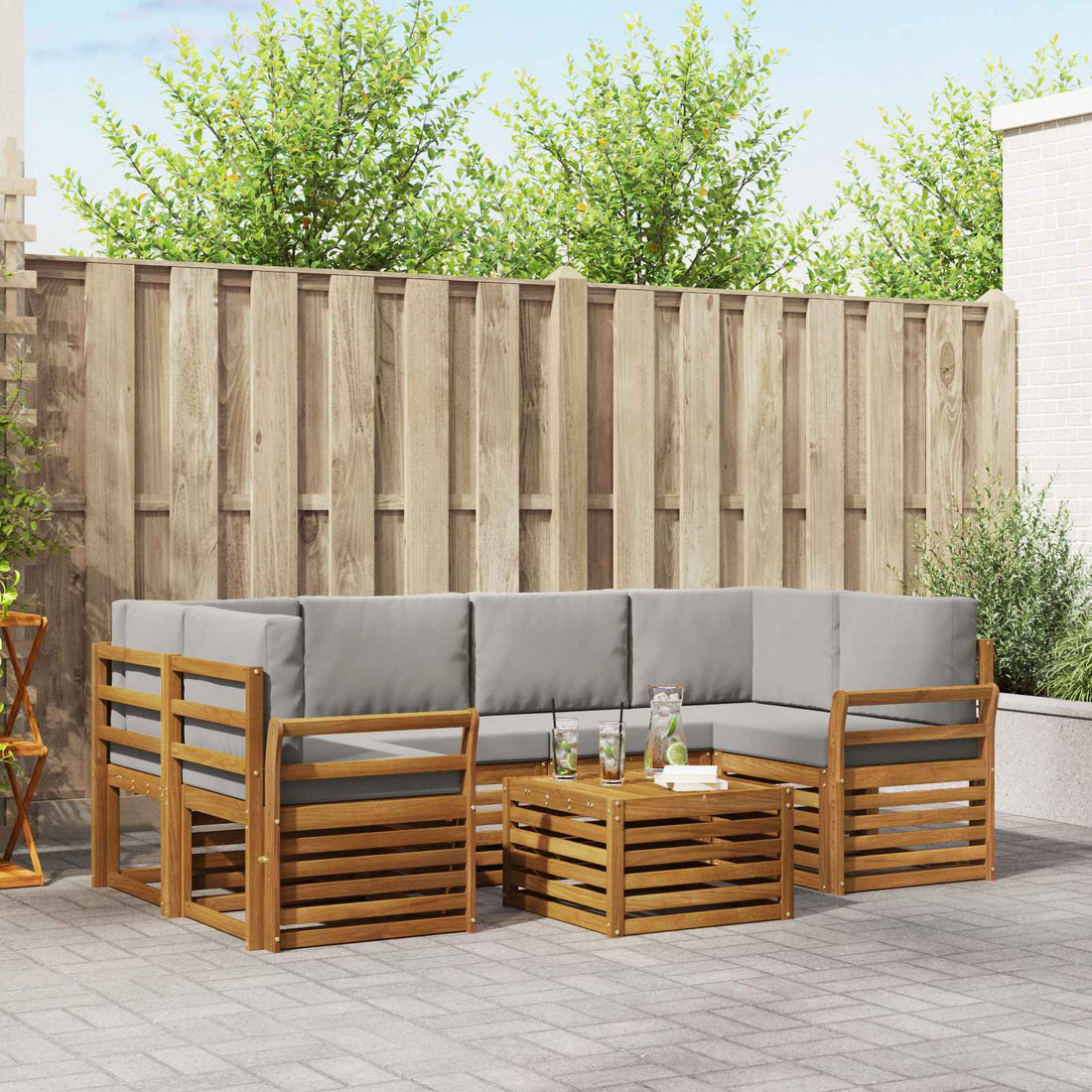 vidaXL Conjunto de sofás de exterior 7 uds. Gris Natural y Claro