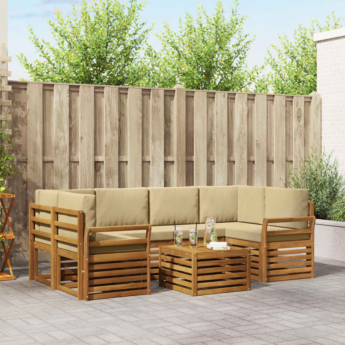 vidaXL Conjunto de sofás de exterior 7 uds. Natural y Beige
