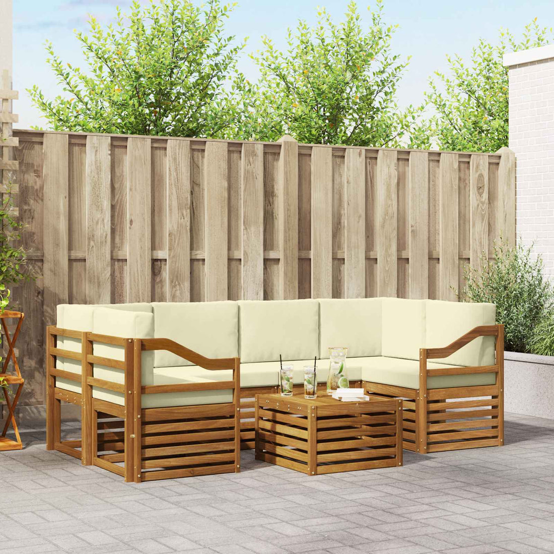vidaXL Conjunto de sofás de exterior 7 uds. Natural y Crema