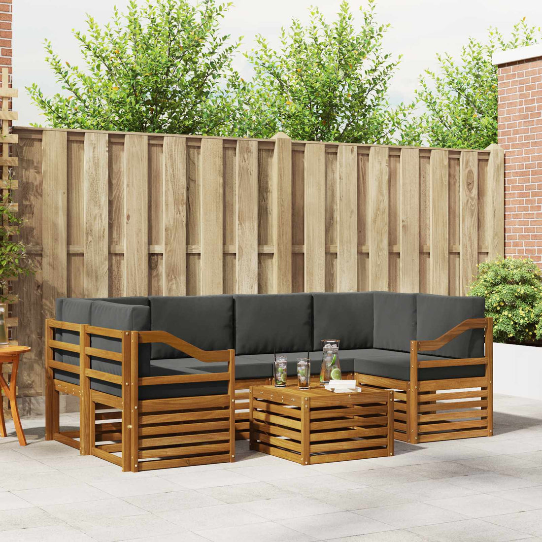 vidaXL Conjunto de sofás de exterior 7 uds. Natural y Antracita
