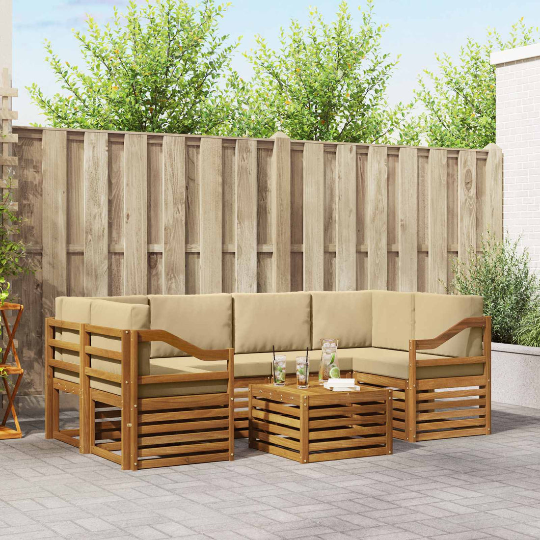vidaXL Conjunto de sofás de exterior 7 uds. Natural y Beige