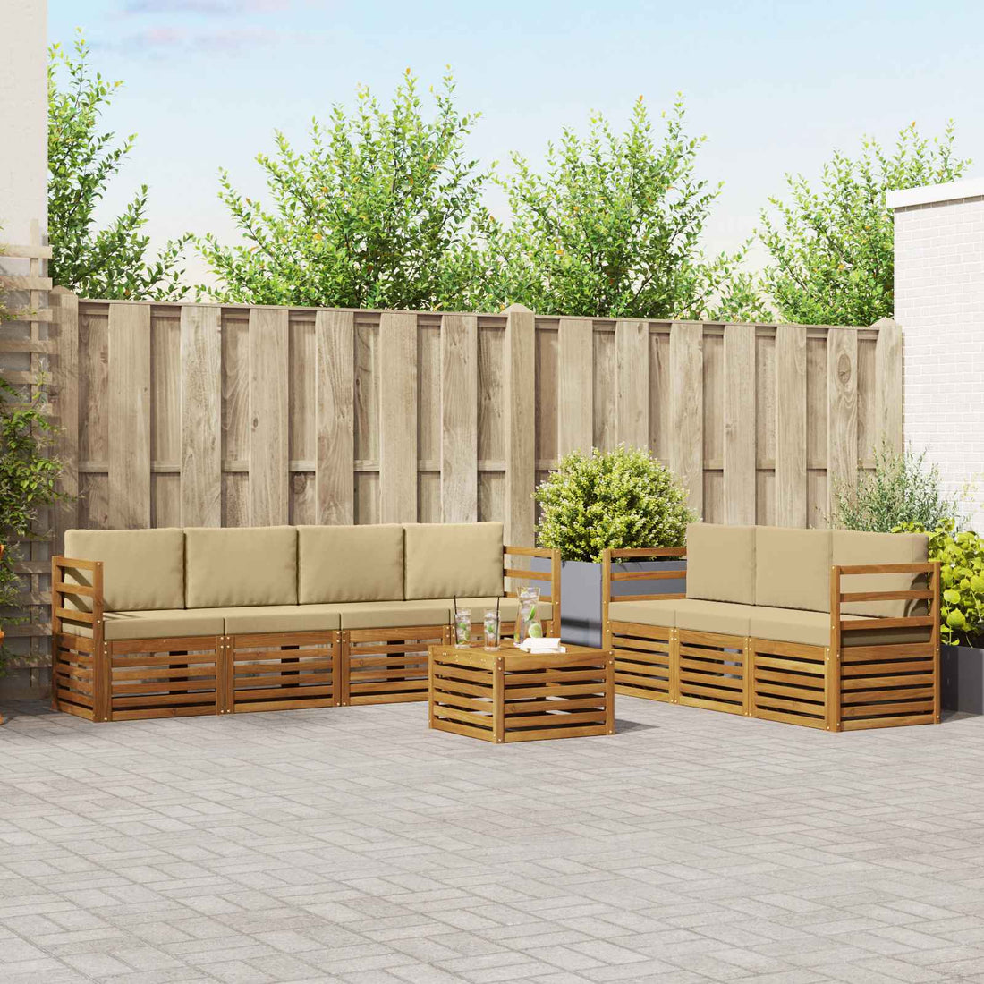 vidaXL Juegos de sofás 8 uds. Natural y Beige Madera de Acacia Sólida