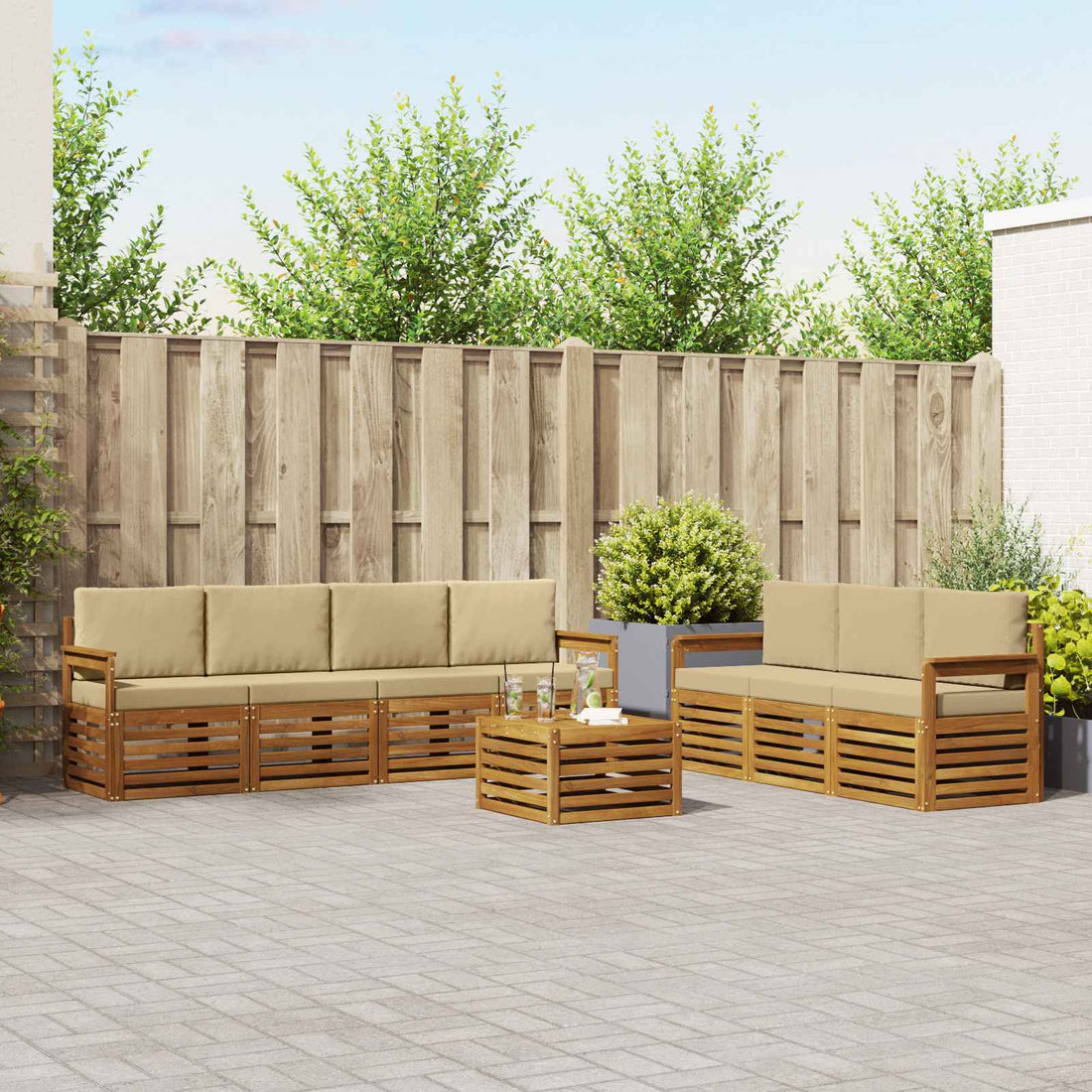 vidaXL Juegos de sofás 8 uds. Natural y Beige Madera de Acacia Sólida