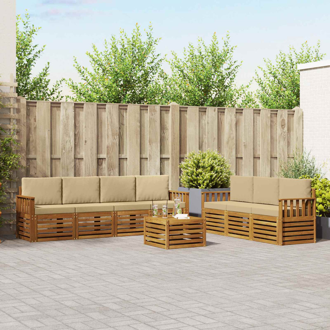 vidaXL Juegos de sofás 8 uds. Natural y Beige Madera de Acacia Sólida