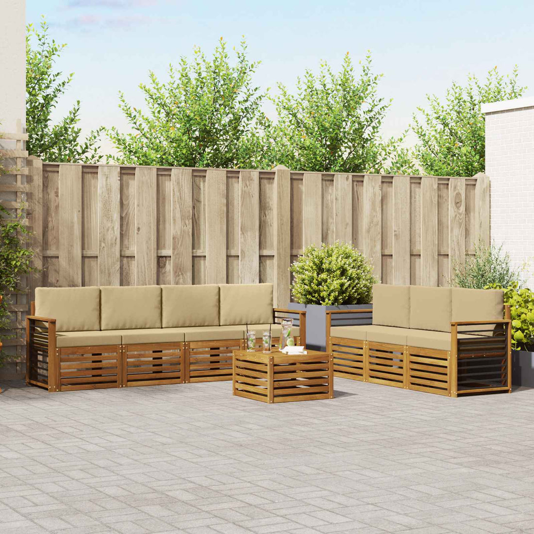 vidaXL Juegos de sofás 8 uds. Natural y Beige Madera de Acacia Sólida