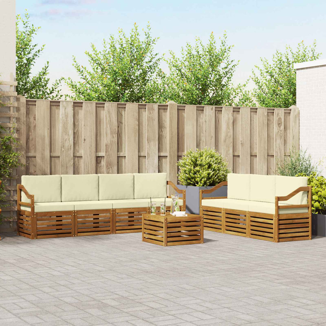 vidaXL Juegos de sofás 8 uds. Natural y Crema Madera de Acacia Sólida