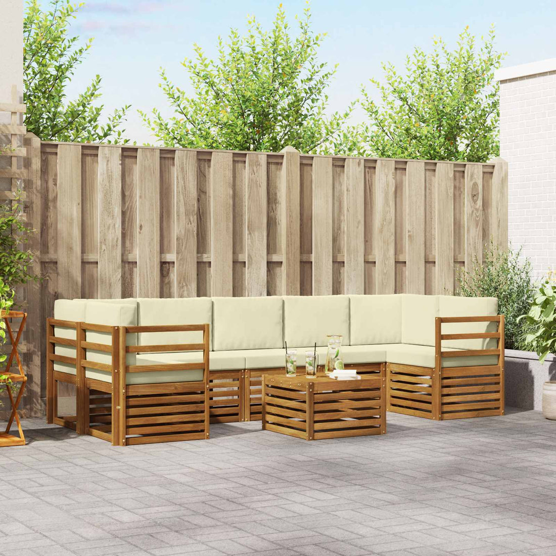 vidaXL Conjunto de sofás de exterior 8 uds. Natural y Crema