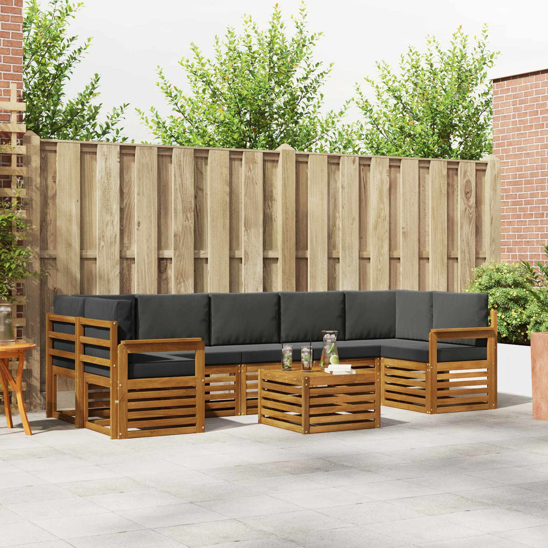 vidaXL Conjunto de sofás de exterior 8 uds. Natural y Antracita