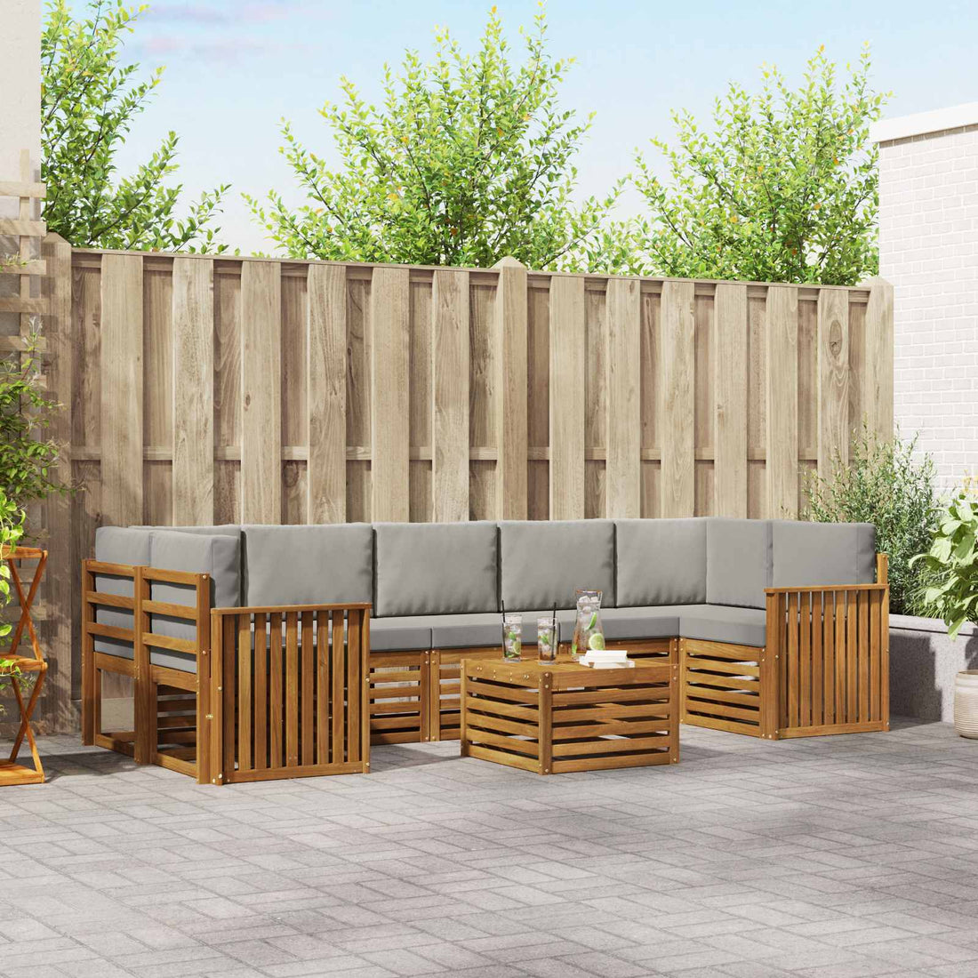 vidaXL Conjunto de sofás de exterior 8 uds. Gris Natural y Claro