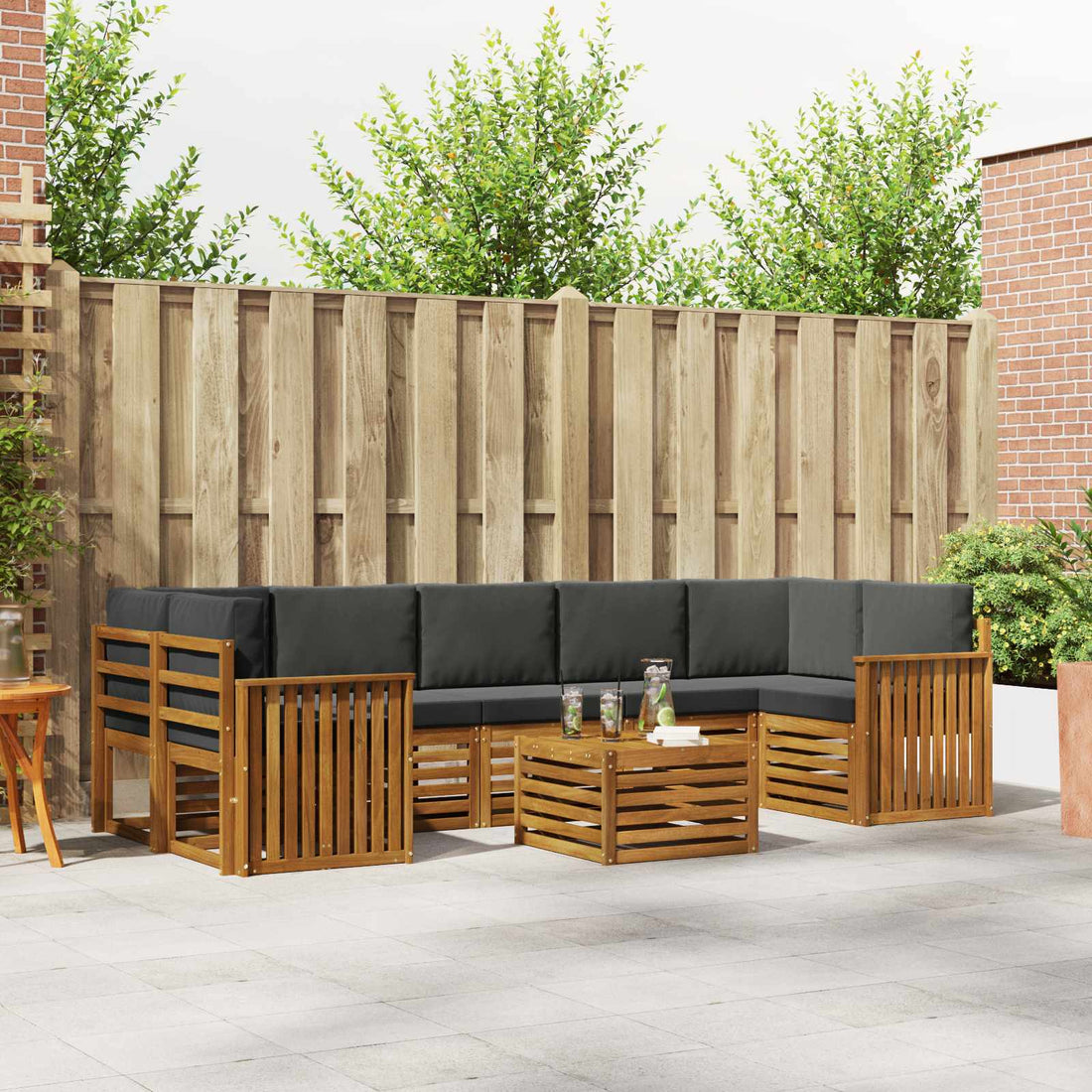 vidaXL Conjunto de sofás de exterior 8 uds. Natural y Antracita