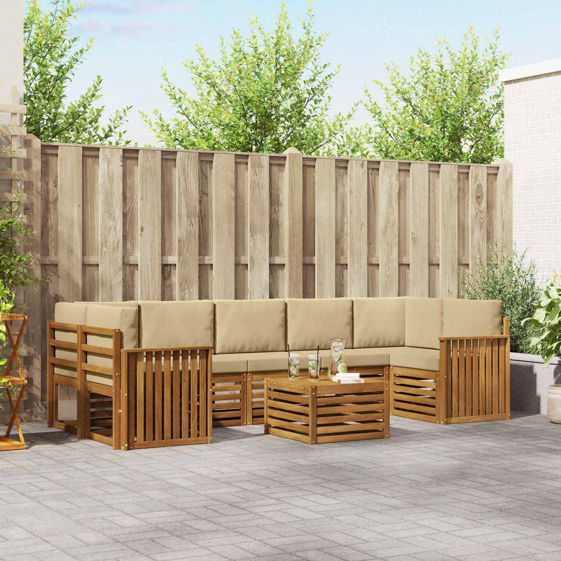 vidaXL Conjunto de sofás de exterior 8 uds. Natural y Beige