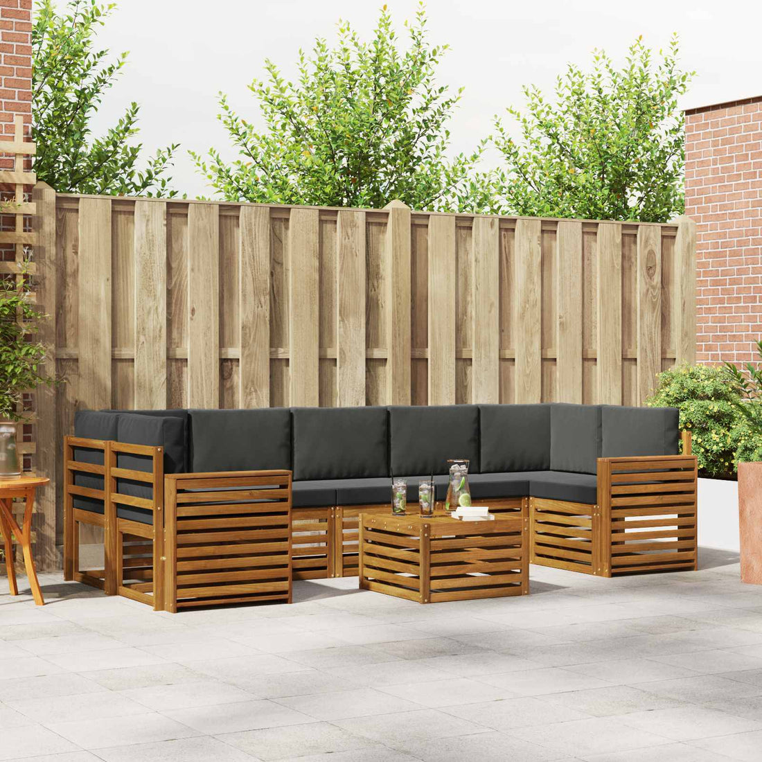 vidaXL Conjunto de sofás de exterior 8 uds. Natural y Antracita