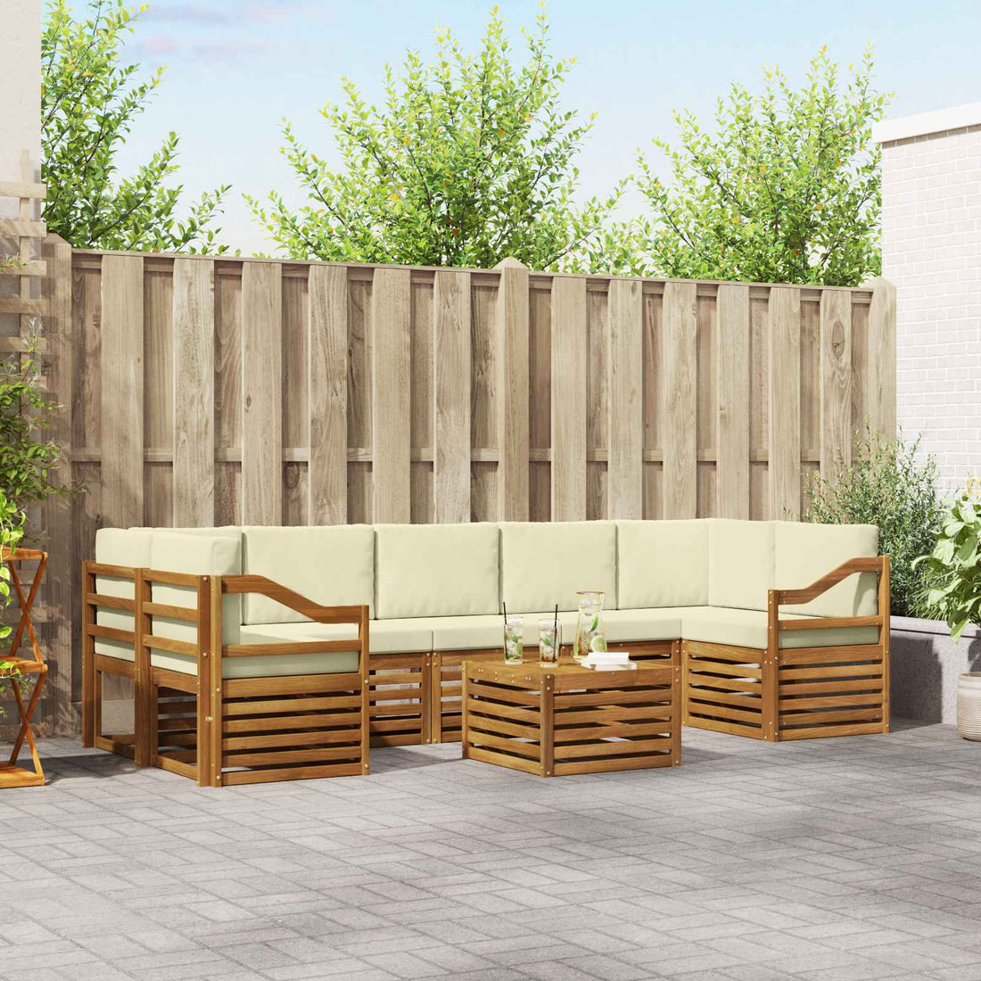 vidaXL Conjunto de sofás de exterior 8 uds. Natural y Crema