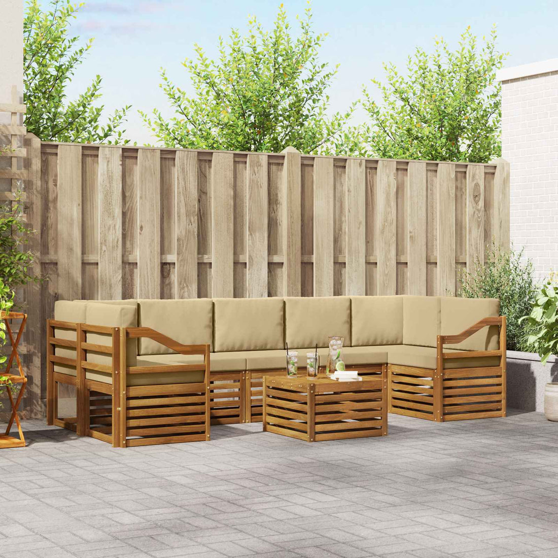 vidaXL Conjunto de sofás de exterior 8 uds. Natural y Beige