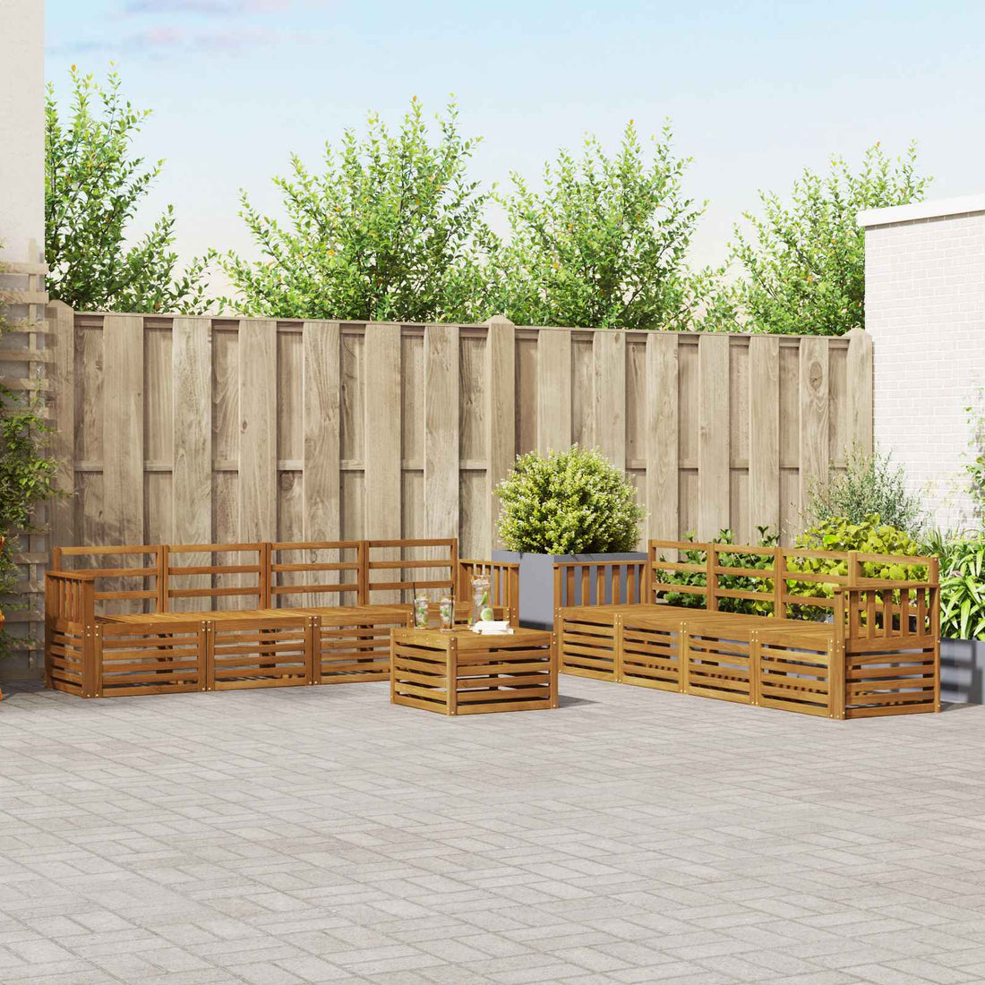 vidaXL Conjunto de sofás de exterior 9 uds. Natural