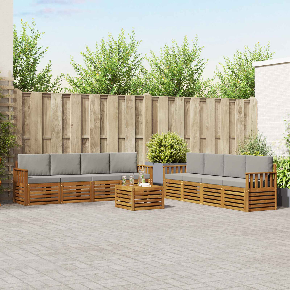 vidaXL Conjunto de sofás de exterior 9 uds. Natural y Gris Claro